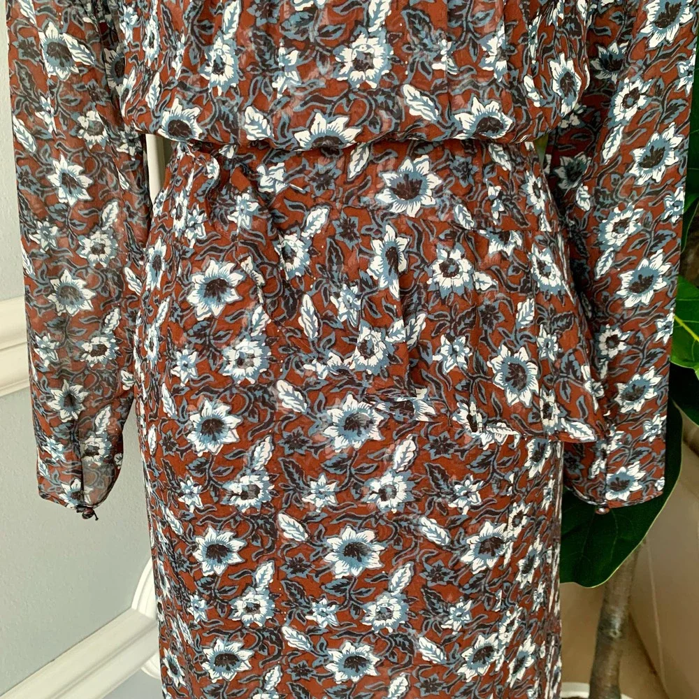 Veronica Beard Sazan Runway Asymmetric Ruffled Silk Chiffon Midi Dress Size 6 - Picture 10 of 13